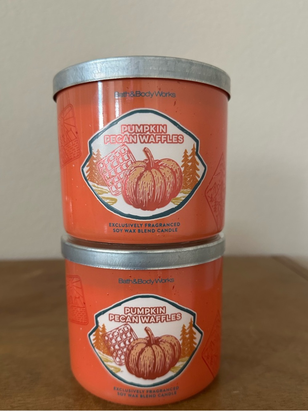 X2 bath and body works Pumpkin Pecan Waffles 3 wick candles NEW